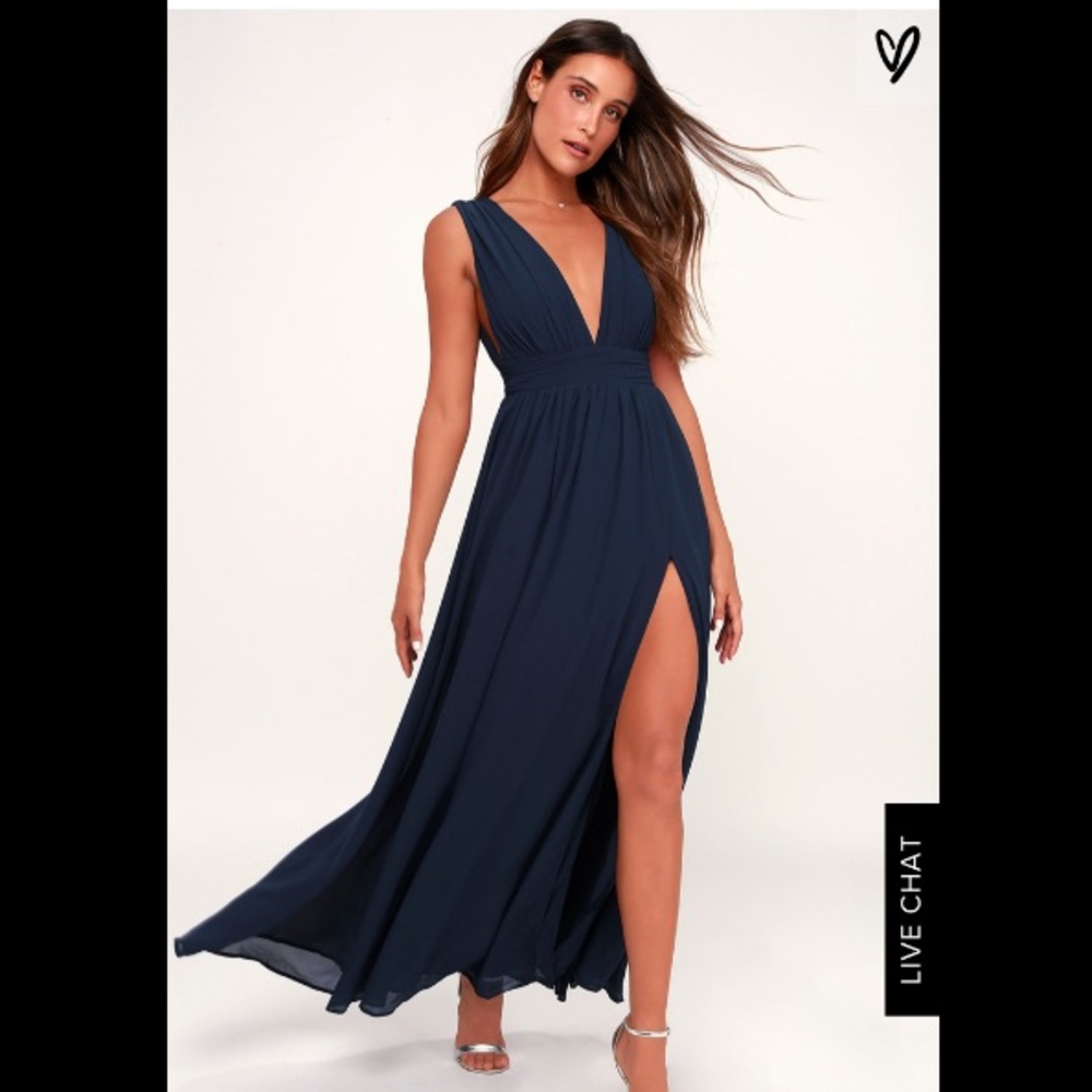 Lulu’s Navy Blue Maxi Prom Dress
